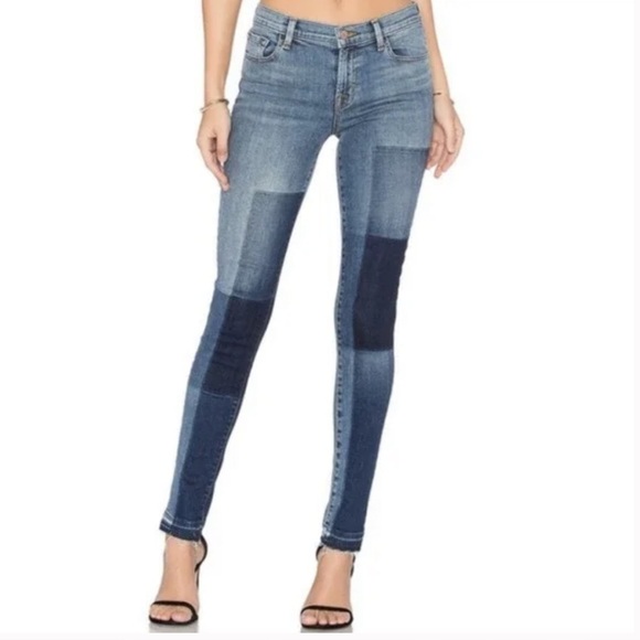 J Brand Mid Rise Skinny Leg Jeans Reunion Size 27 Patchwork Design - Picture 1 of 9